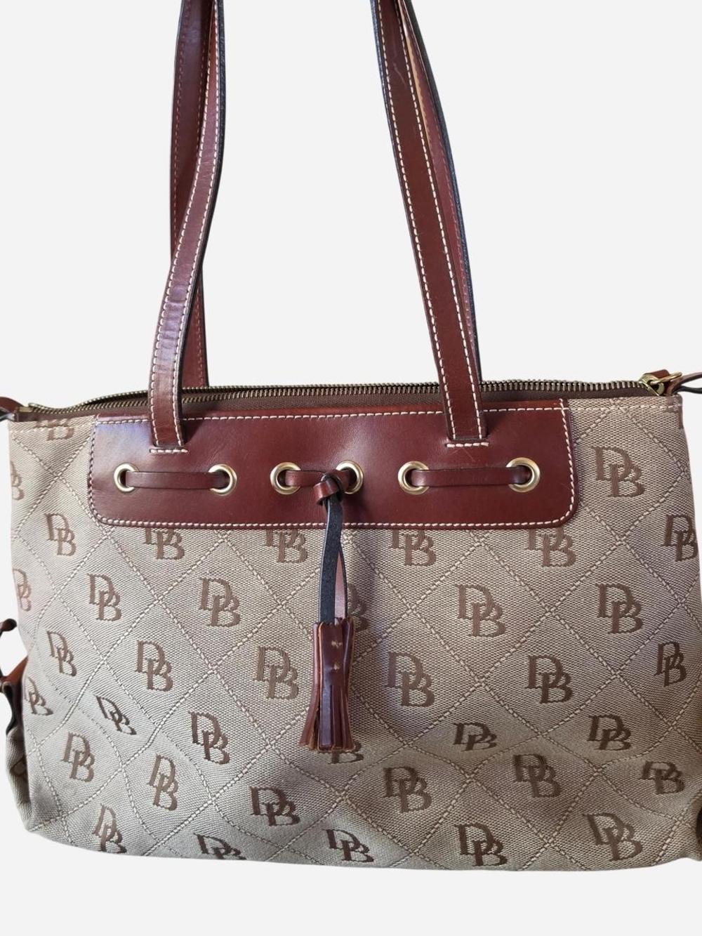 DB Vintage  Monogram Beige and Brown Tote Bag